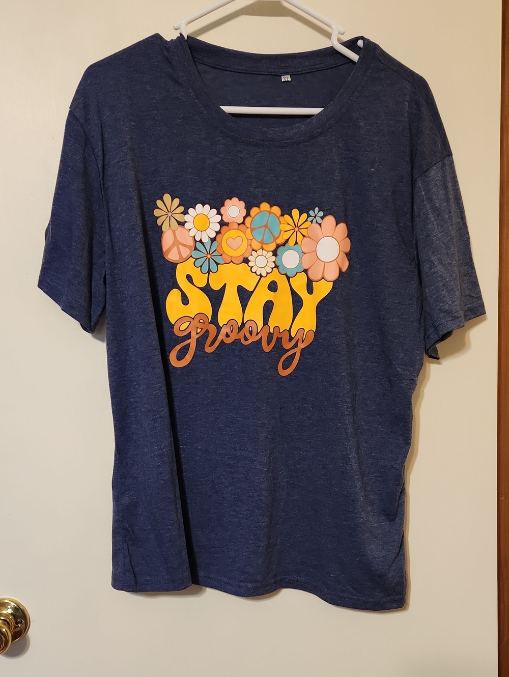 Stay Groovy Floral Graphic Tee - Navy with Yellow & Pastel Flowers